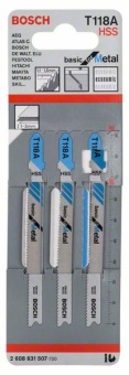 2608631507 Пильное полотно БОШ/Bosch Basic for Metal / пилка для лобзика по металлу прямолинейный пропил (T 118 A) упаковка 3 шт
